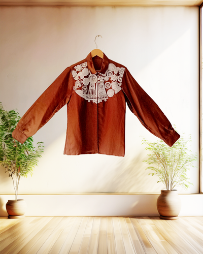 Brown Lace Yoke Shirt