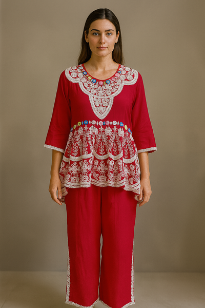 Crimson Embroidered Set