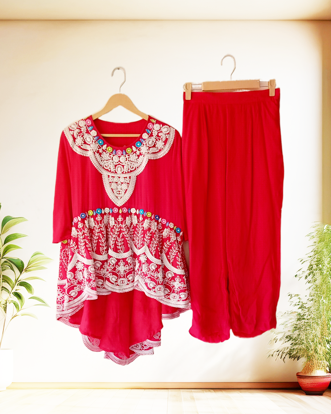 Crimson Embroidered Set