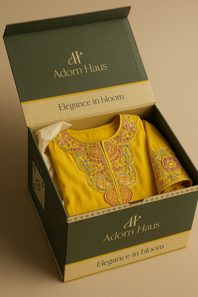 Mustard Mehndi Embroidered Top Set