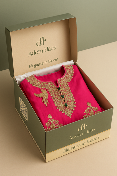 Fuchsia Festive High-Low Embroidered Kurta