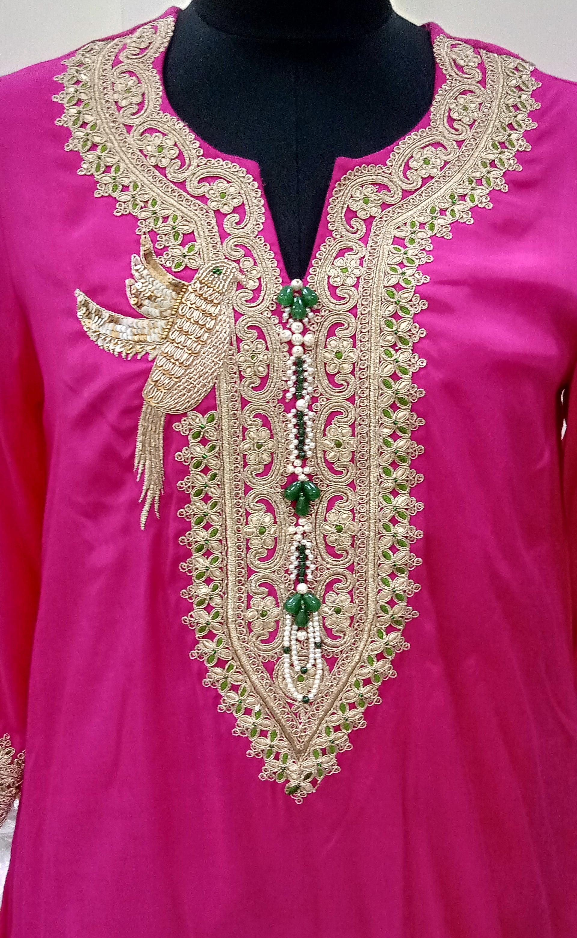 Fuchsia Festive High-Low Embroidered Kurta
