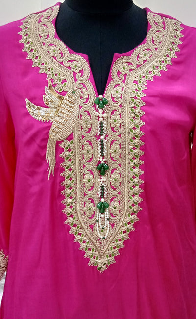 Fuchsia Festive High-Low Embroidered Kurta