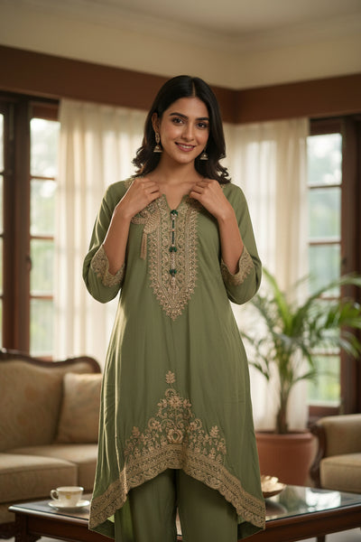 Festive High-Low Embroidered Kurta
