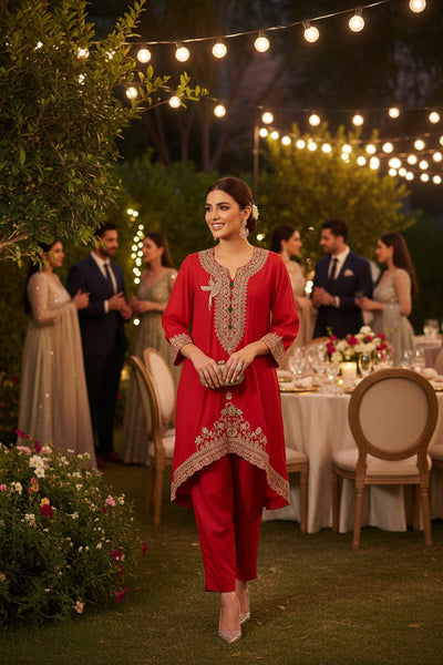 Festive High-Low Embroidered Kurta