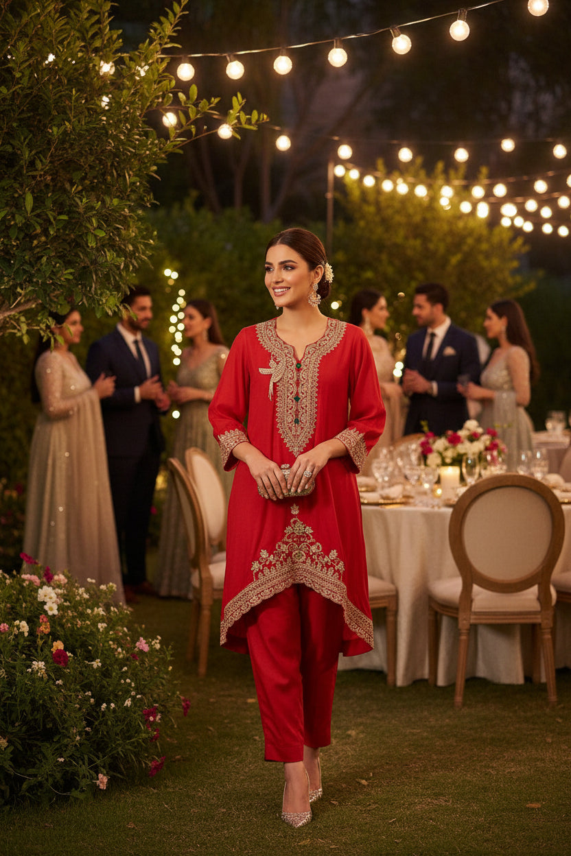 Festive High-Low Embroidered Kurta