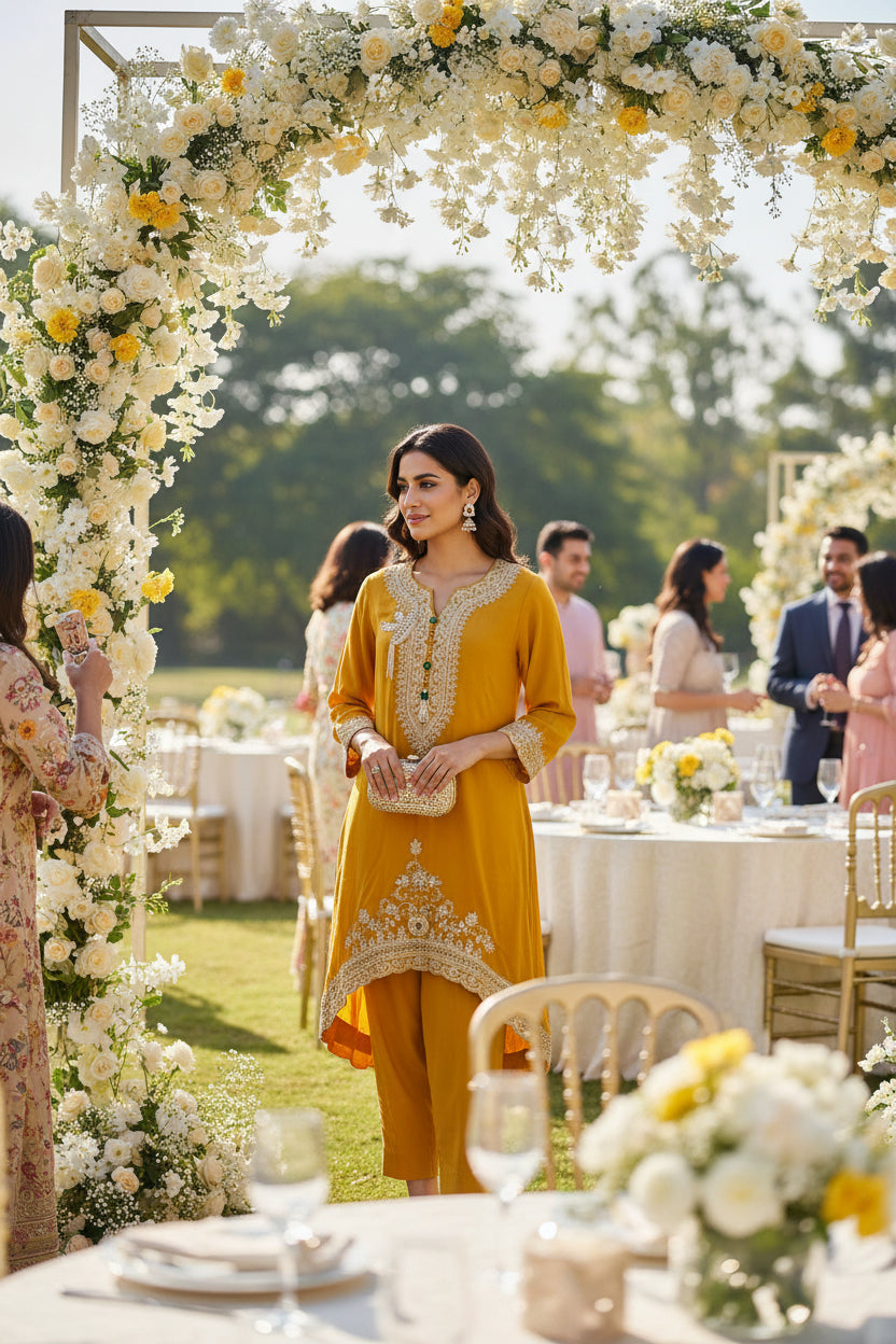 Festive High-Low Embroidered Kurta