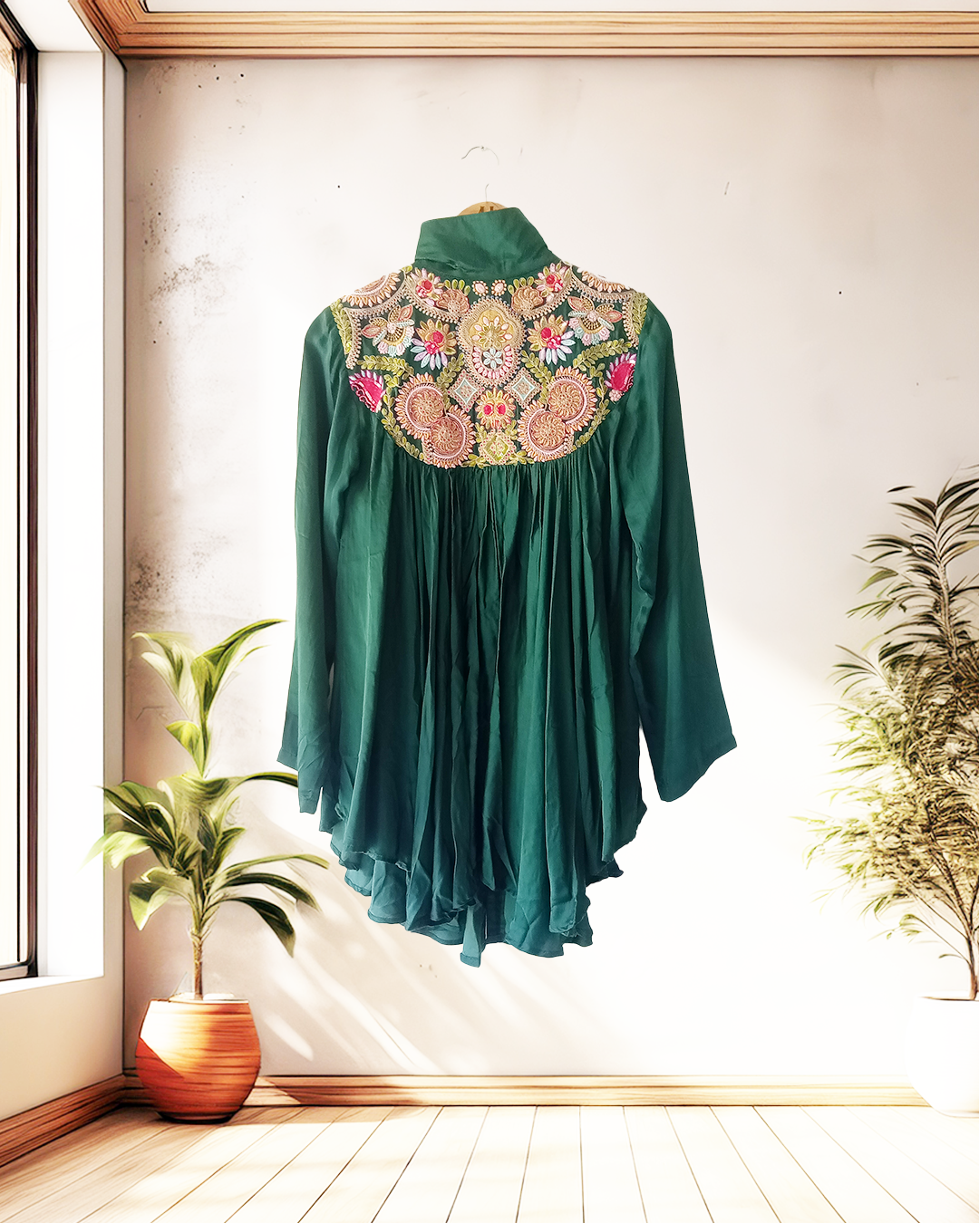 Emerald Heritage Embroidered Cape Set