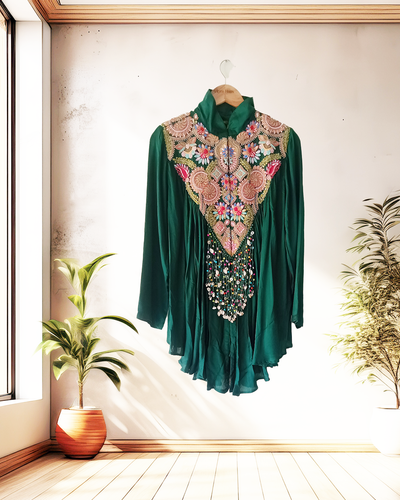 Emerald Heritage Embroidered Cape Set