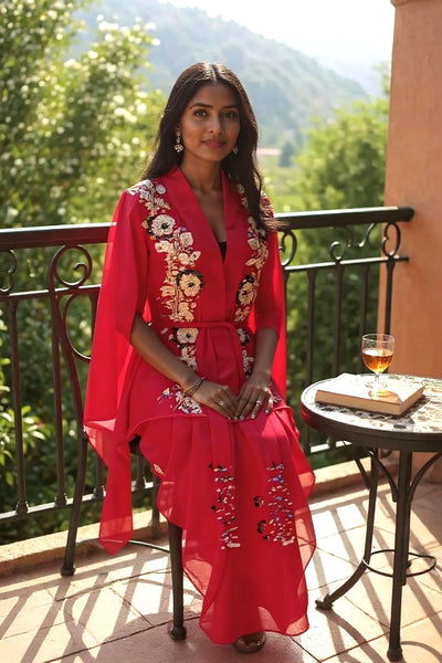 Ruby Bloom Embroidered Kimono Jacket Set