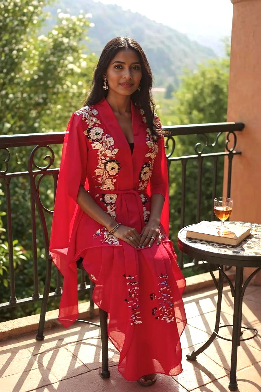 Ruby Bloom Embroidered Kimono Jacket Set