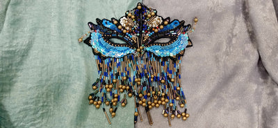Blue Masquerade Mask Beaded Shirt