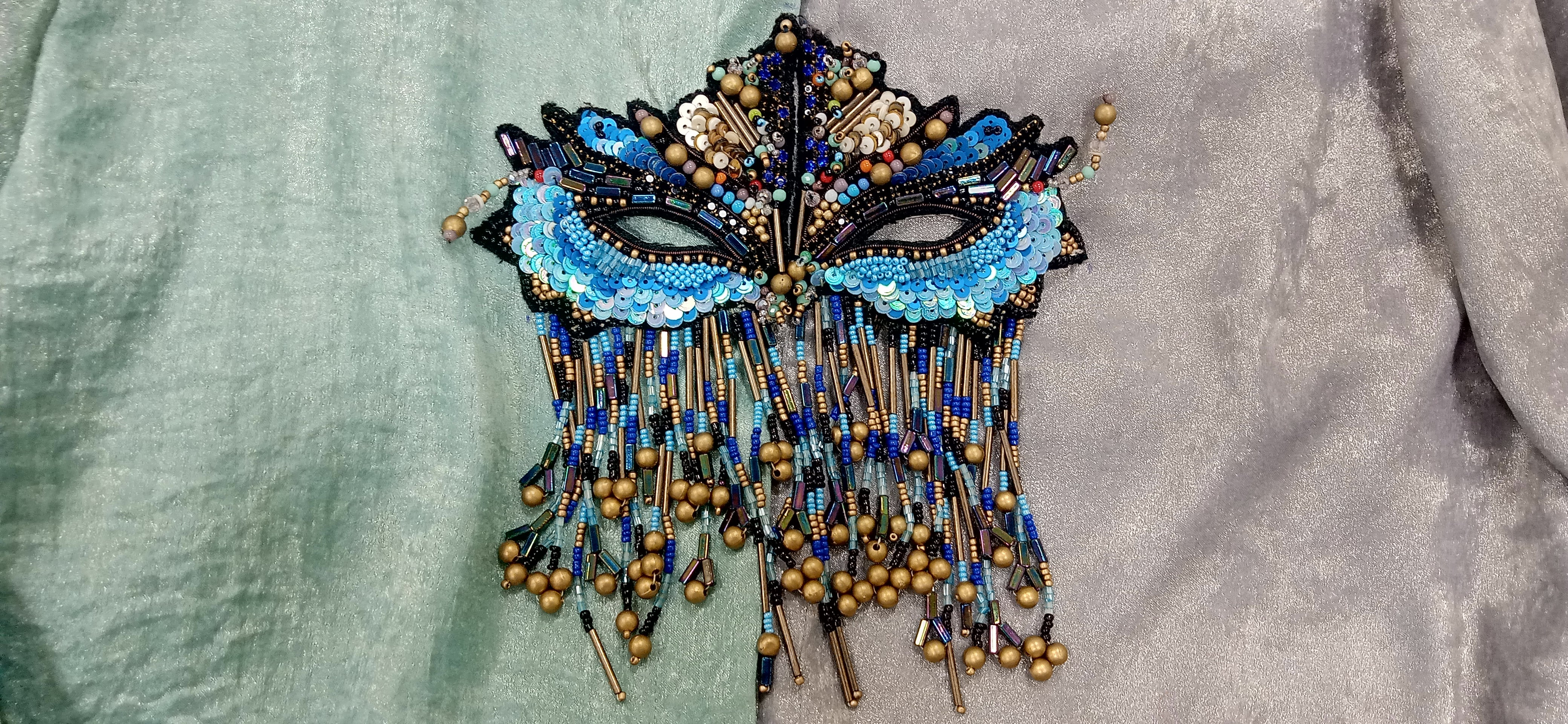 Blue Masquerade Mask Beaded Shirt