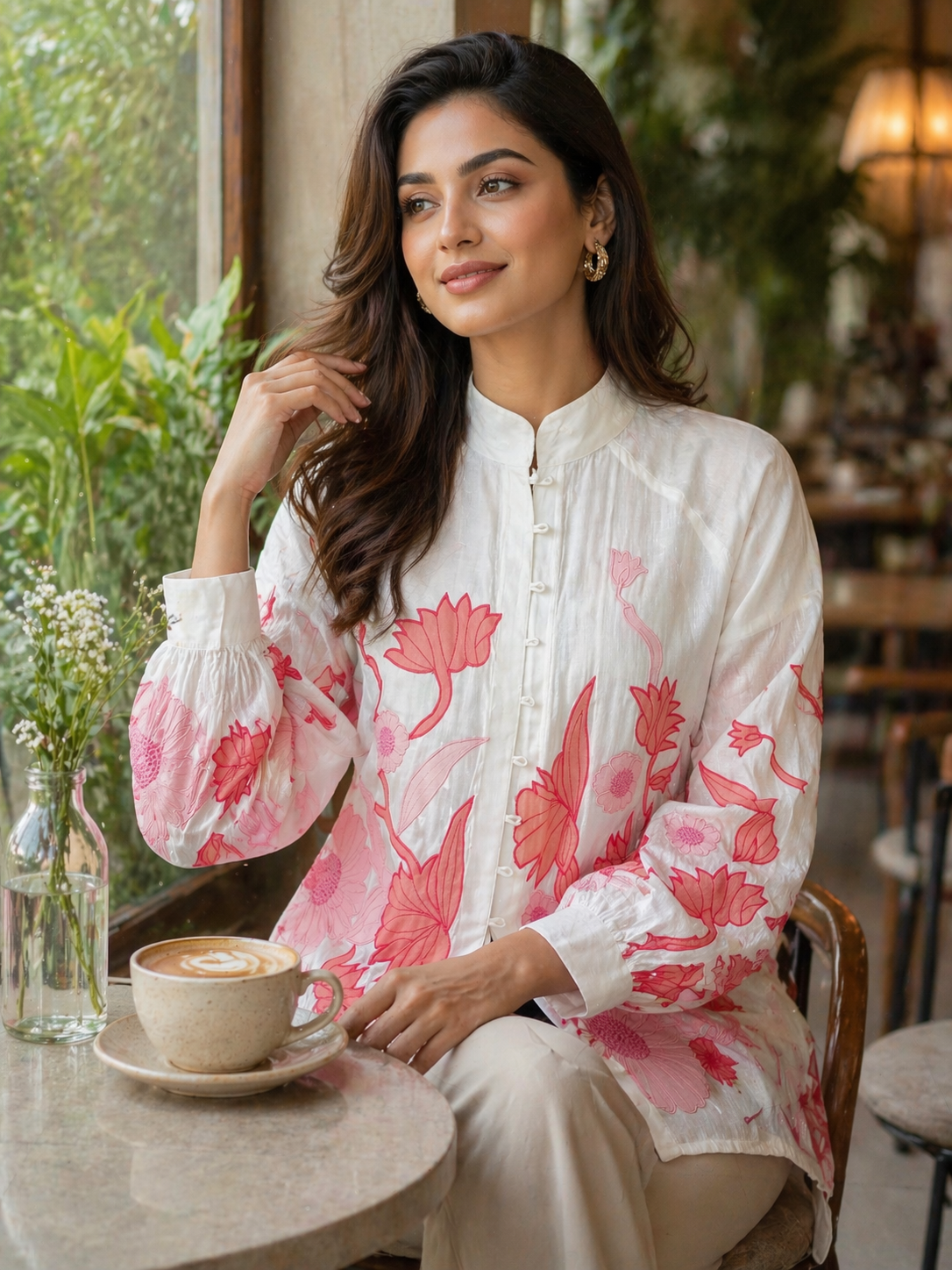 Statement floral embroidered sheer jacket with contemporary silhouette