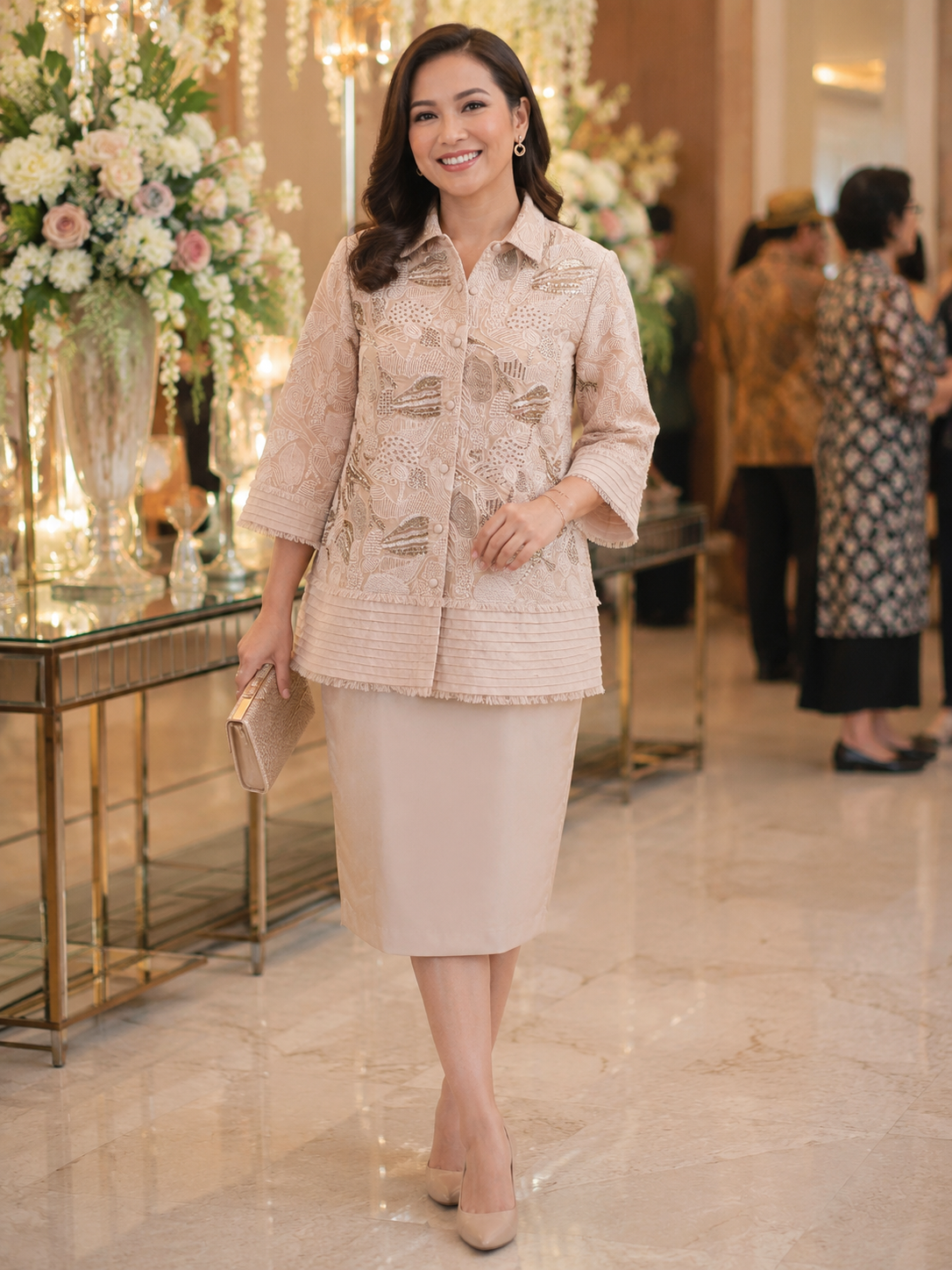 Ivory Sequin Embroidered Jacket Dress