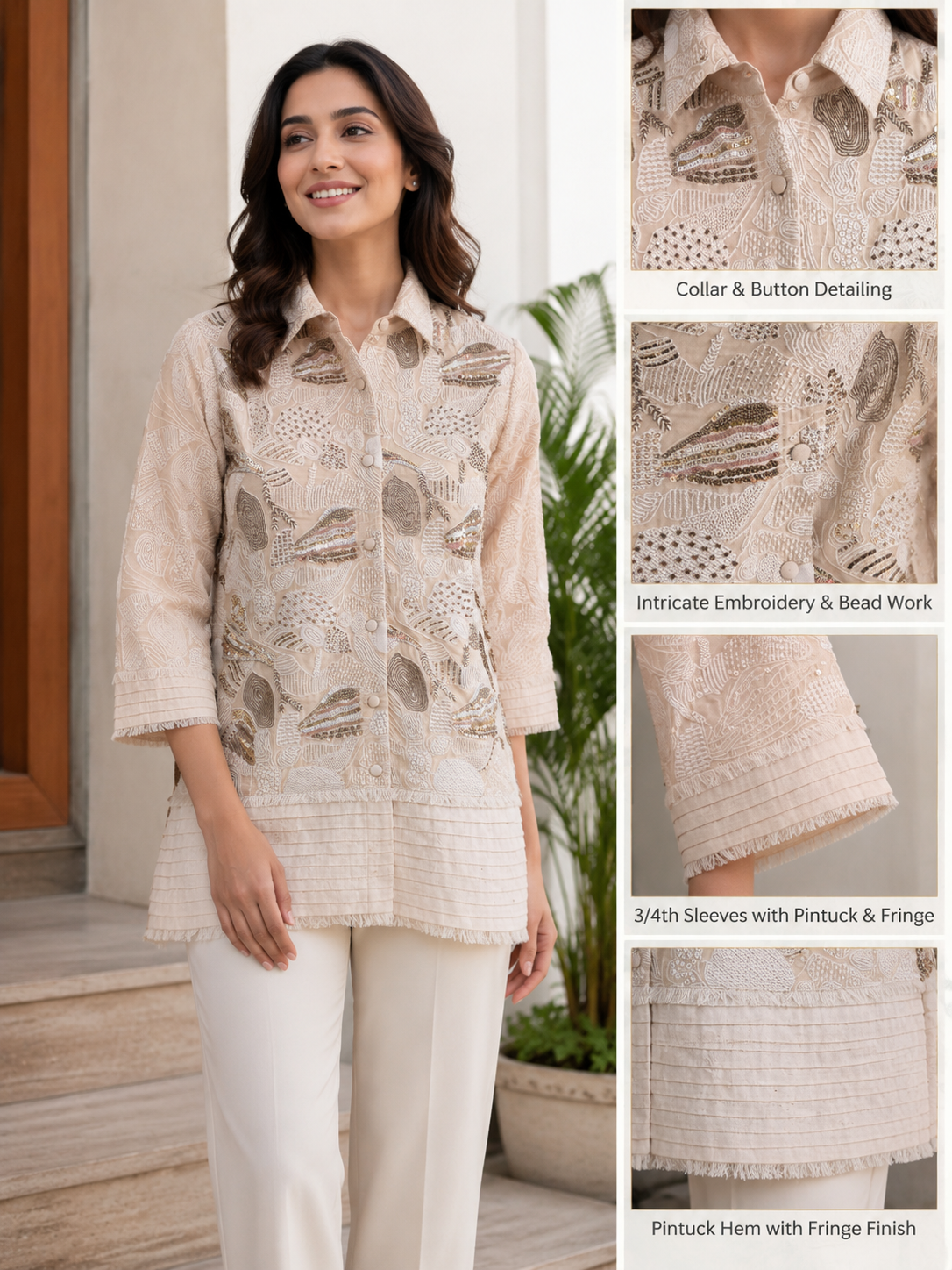 Ivory Sequin Embroidered Jacket Dress