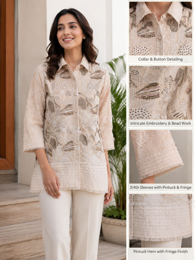 Ivory Sequin Embroidered Jacket Dress