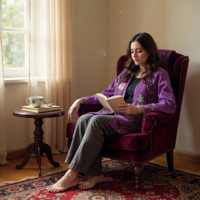 Violet Coast Embroidered Linen Jacket