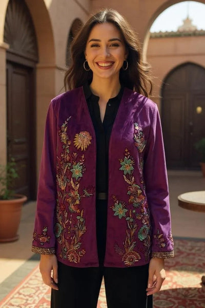 Violet Coast Embroidered Linen Jacket