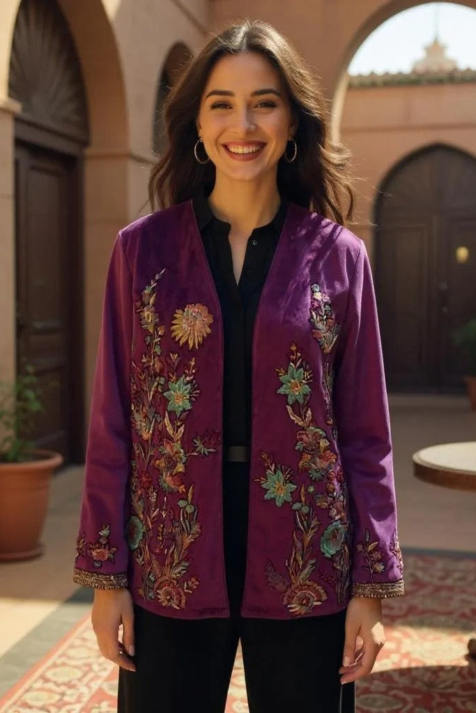 Violet Coast Embroidered Linen Jacket