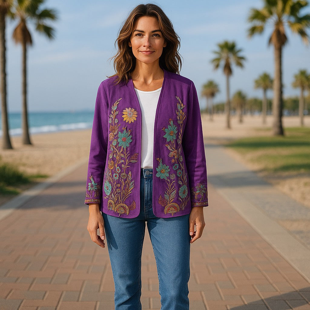Violet Coast Embroidered Linen Jacket