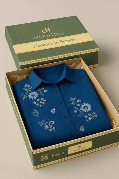 Teal Meadow Embroidered Shirt Dress