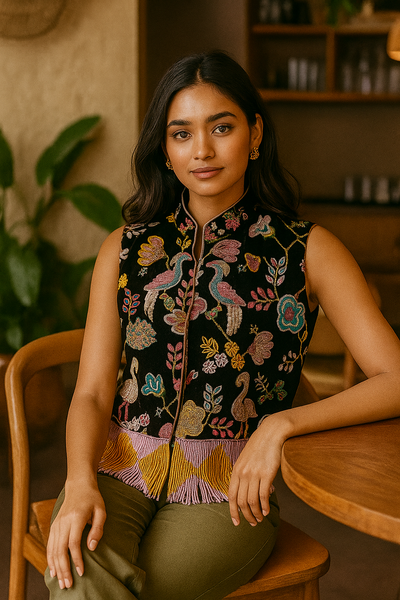 Black Flamingo Embroidered Vest