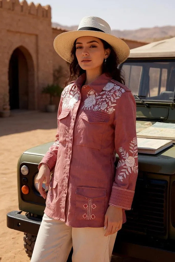 Dusty Rose Embroidered Safari Shirt