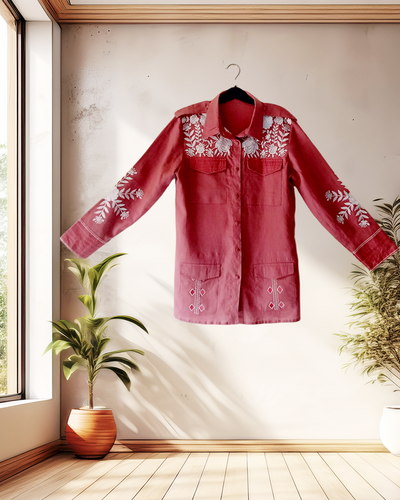 Dusty Rose Embroidered Safari Shirt