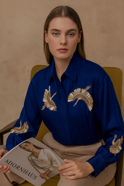 Royal Crane Embroidered Shirt