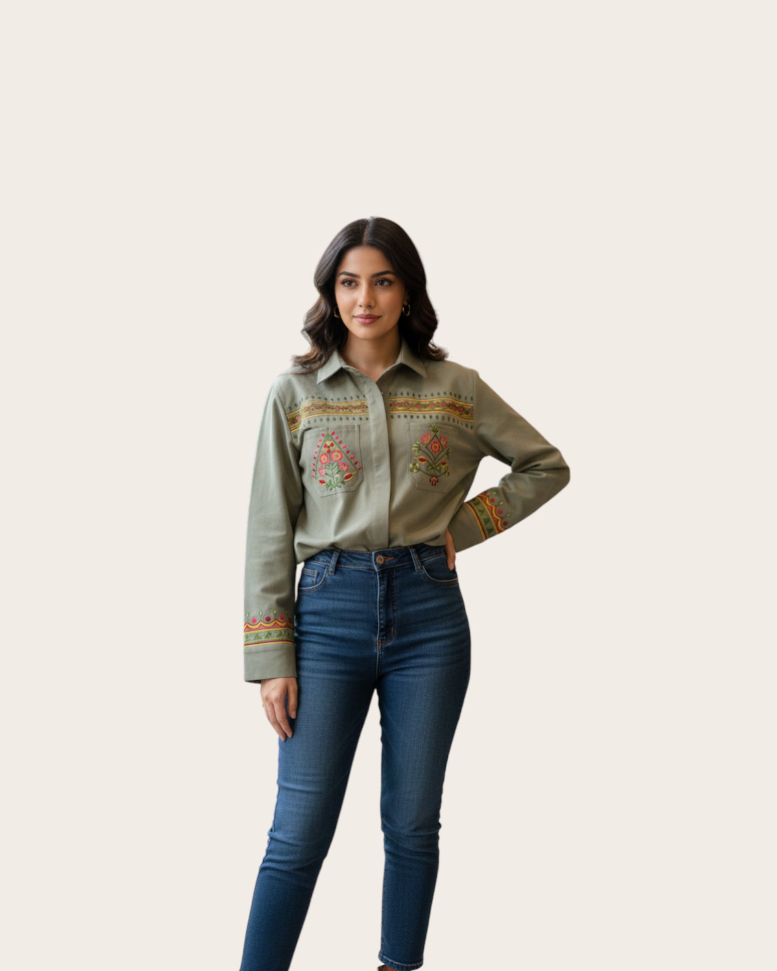 Sage Fringe Embroidered Jacket