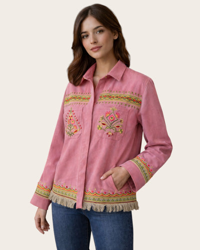 Sage Fringe Embroidered Jacket