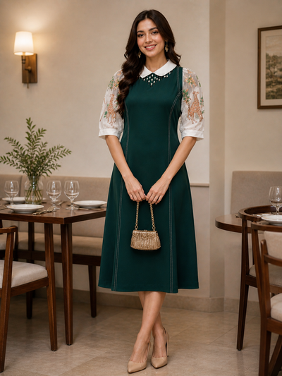 Emerald-Giraffe-Embroidered-Collar-Dress
