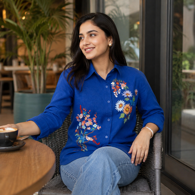 Floral painting & Bird Embroidered Shirt