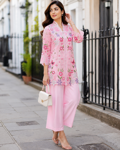 Peach Floral Embroidered Co-Ord Set