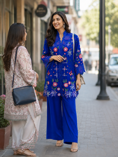 Peach Floral Embroidered Co-Ord Set