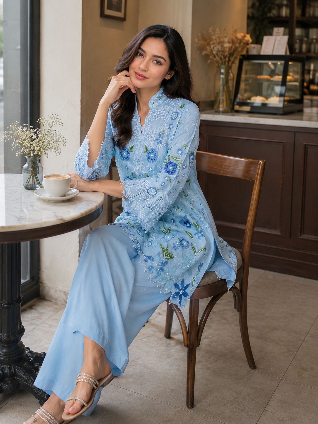 Peach Floral Embroidered Co-Ord Set