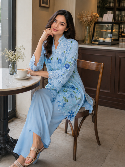 Peach Floral Embroidered Co-Ord Set