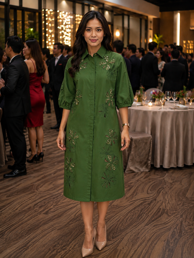 wine-floral-applique-shirt-dress