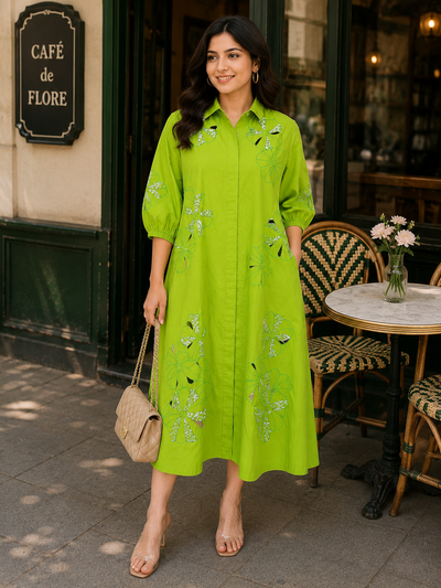 wine-floral-applique-shirt-dress
