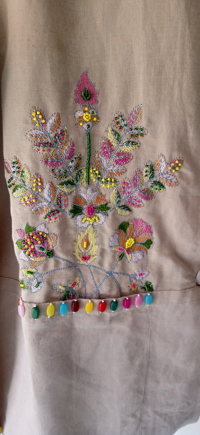 Beige Floral Embroidered Lounge Set