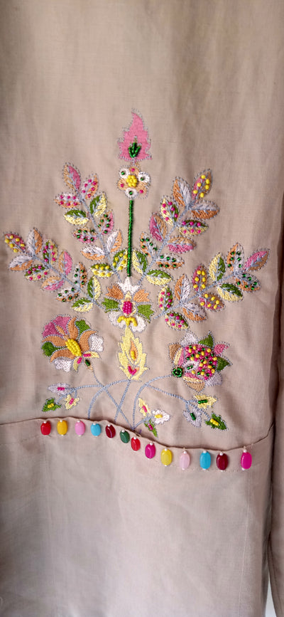 Beige Floral Embroidered Lounge Set