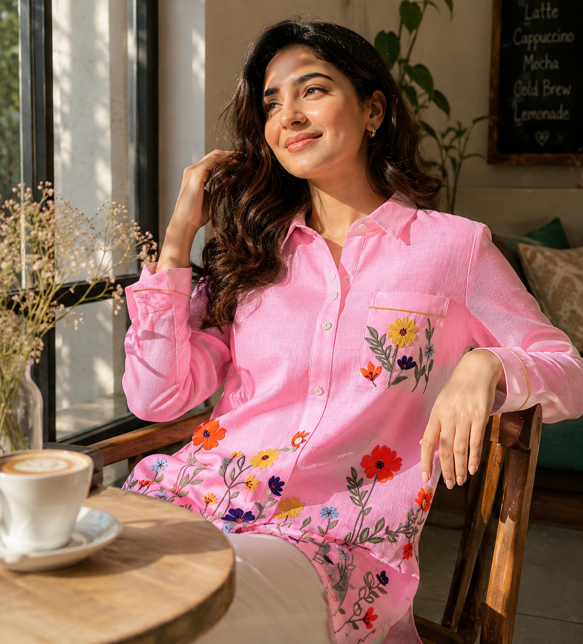 White Floral Embroidered Linen Shirt