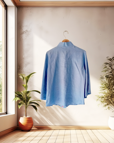 Sky Blue Embroidered Casual Shirt