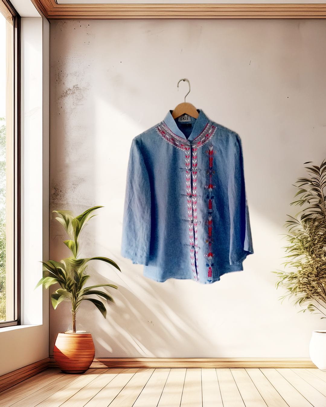 Sky Blue Embroidered Casual Shirt