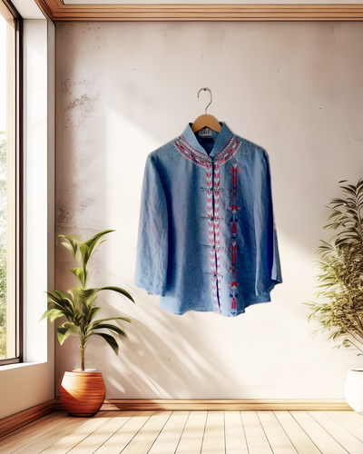 Sky Blue Embroidered Casual Shirt