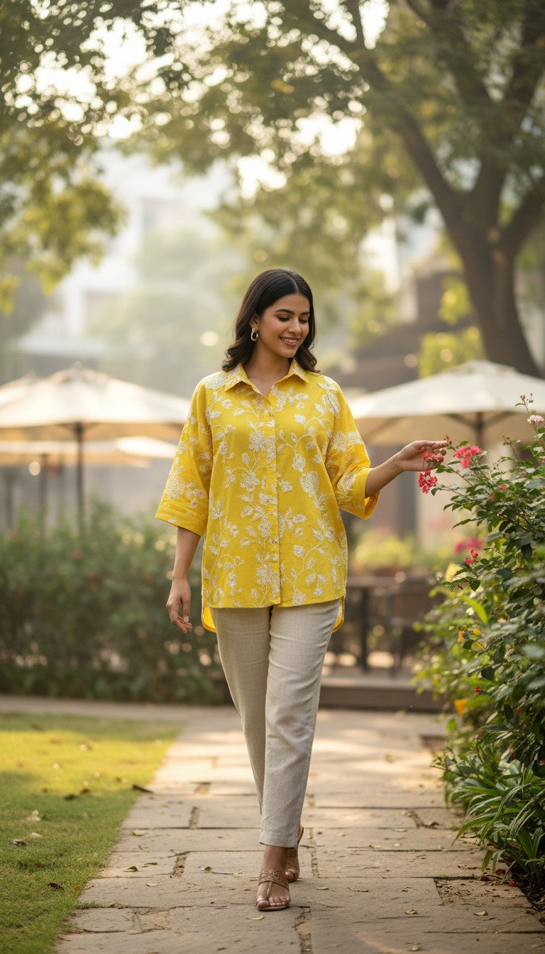 yellow-floral-Embroidery-shirt