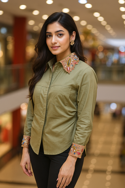 Sage Embroidered Collar Set