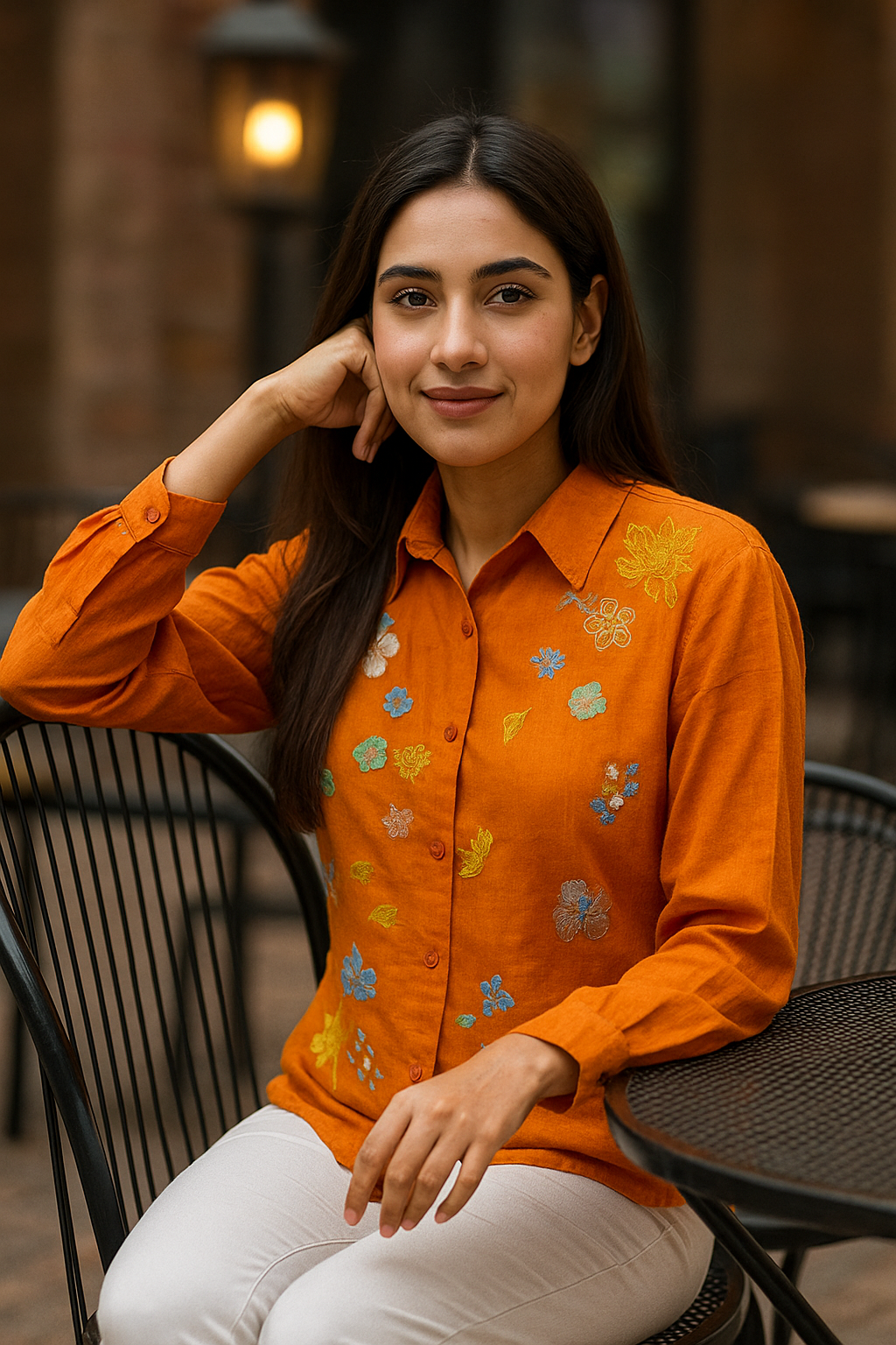 Amber Bloom Floral Linen Shirt