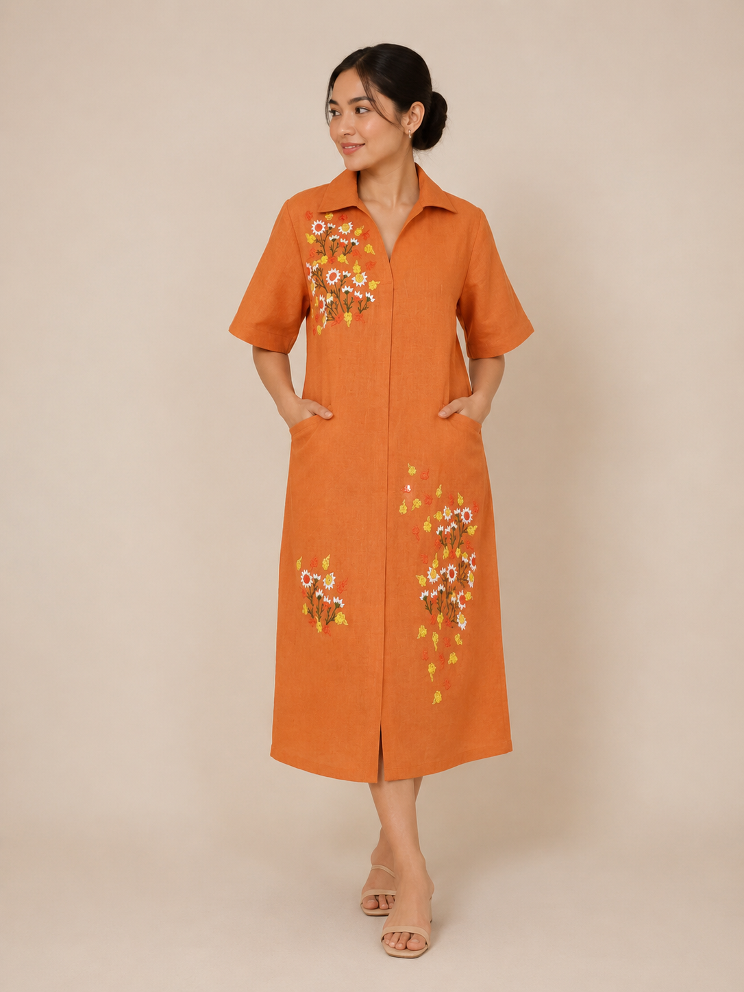 Embroidered Shirt Dress